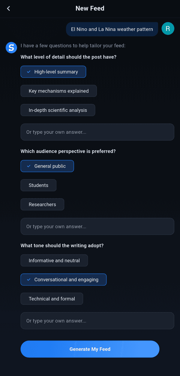 ScroLearn adaptive follow-up questions for tailoring a new feed